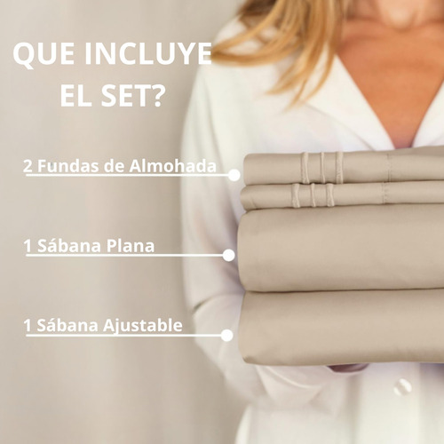 Juego De Sábanas Bordadas King Size 600 H - Cemdash Home Beige Liso