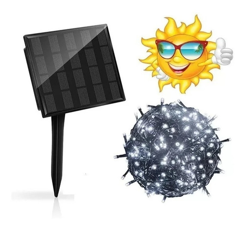 Imagen 1 de 10 de Luces Navidad Energía Solar 200 Led Blanco Frio 20 Mt Cuotas