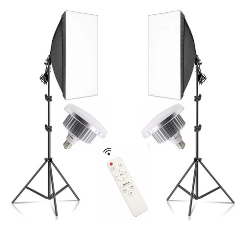 Kit Youtuber 2 Softbox 50x70 E27 Luz + 2 Tripés De 2 Metros Estrutura Preto 110v/220v