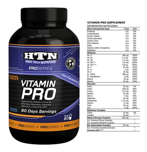 Imagen 2 de 2 de Vitamin Pro 60 Caps Vitaminas Minerales Y Ginseng Htn