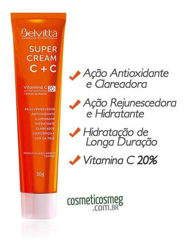 Imagem 2 de 7 de Super Cream C + C 30g Belvittà - Nanosferas Vitamina C 20%