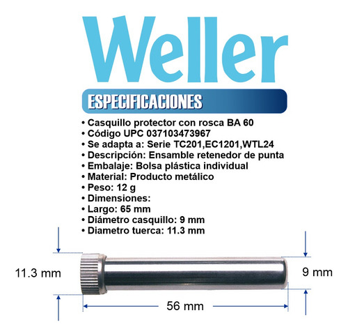 Casquillo Con Tuerca, Weller, Aplica Tc201t, Wtcpt, Wes51
