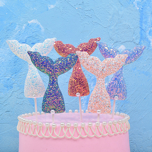 10 Piezas De Adornos De Tarta Con Purpurina De Sirena Para D