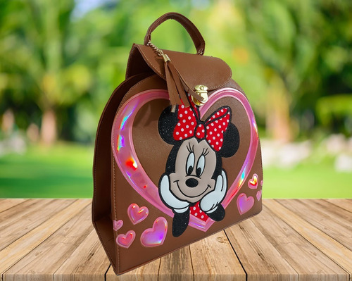 Imagen 4 de 7 de Bolsa - Mochila Para Dama, De Minnie Mouse, En Color Cafe