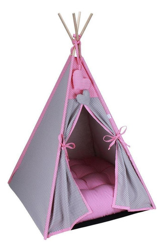 Cama Cabana Para Pet - Cinza E Rosa Poá - Amour Pet