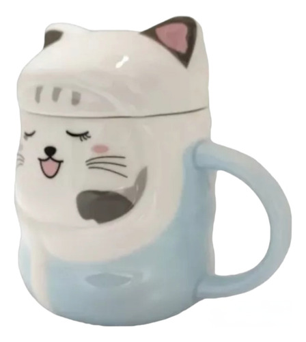 Taza Azucarera Gatito Con Tapa Y Cuchara De Cerámica Colores