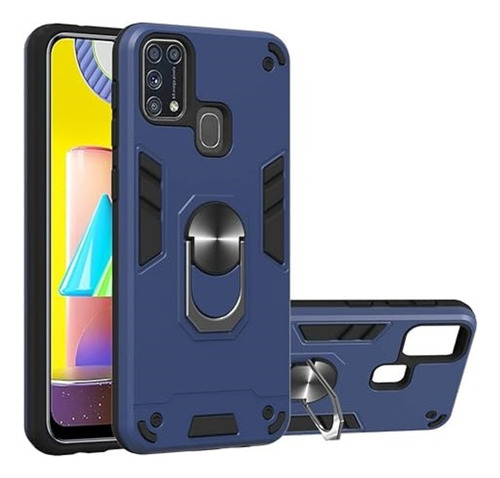 Funda Para Samsung A21s Con Anillo Metálico Azul Antishock