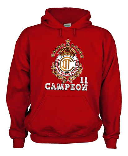 Sudadera Dtf Unisex Fútbol Toluca Campeón Diablos Rojos Rojo