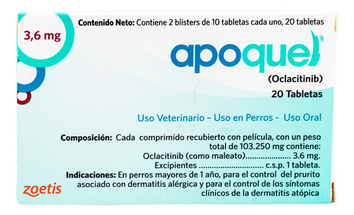 Apoquel 3.6 Mg (tratamiento Dermatitis Canina)