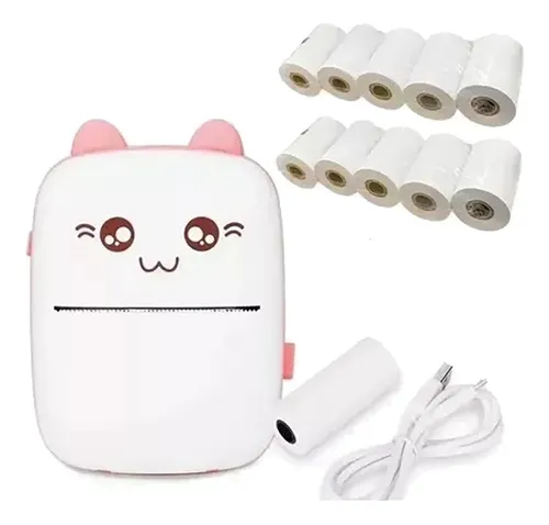 Mini Impresora Térmica Portátil Bluetooth Gato + 11 Rollo