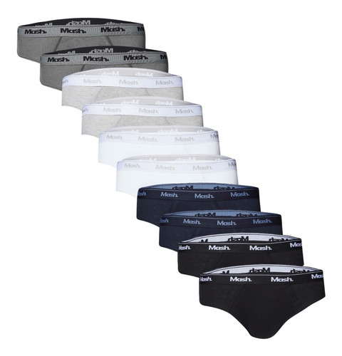 Kit Cueca Slip Básicas Cós Elástico 10 Peças Mash Oferta