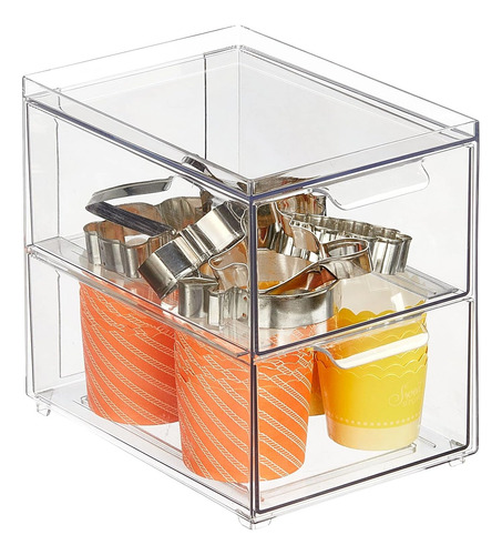 Mdesign Caja Apilable De Almacenamiento Con 2 Cajones Extraí