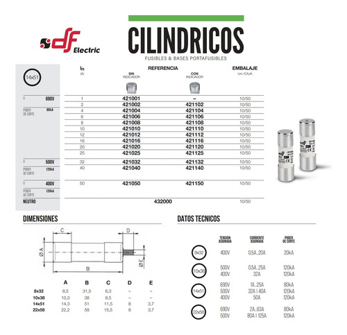 Fusible Cilindrico Ceramico 14x51 4a 500v Gg 5 Pzs