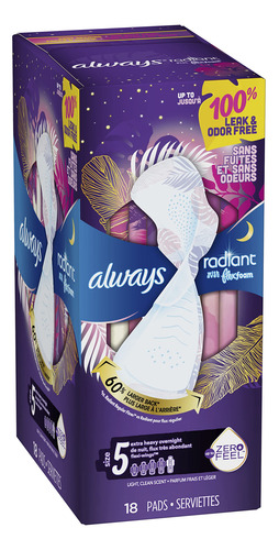 Sanitary Pads Always Radiant Flexfoam Size 5 Overnight 18 Un