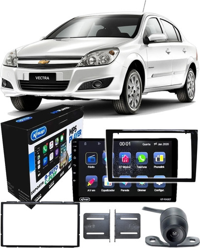 Kit Central Carplay Moldura Black Piano Camera Vectra 06-12