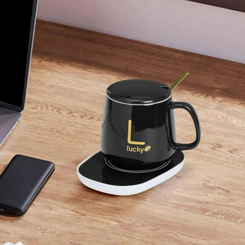 Taza Cerámica Lucky Warm Con Calentador - 400 Ml Set 1 Blanco Taza Ceramica Con Tapa