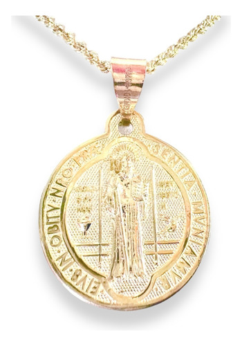 Cadena Y Medalla San Benito Rd 2.4 Cm Mds Puntitos Oro 10k