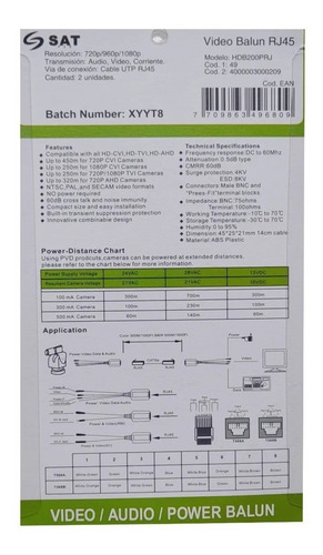 Kit De Video Balun Rj45 Energía , Video Y Audio En Un Solo