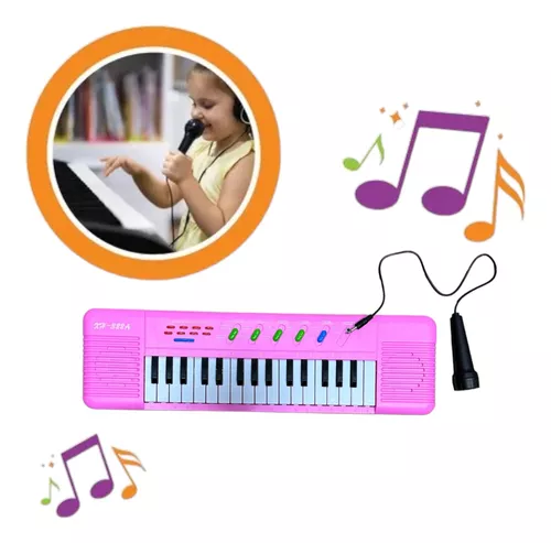 Piano Teclado Musical Infantil Microfone Educativo Karaoke Cor Preto