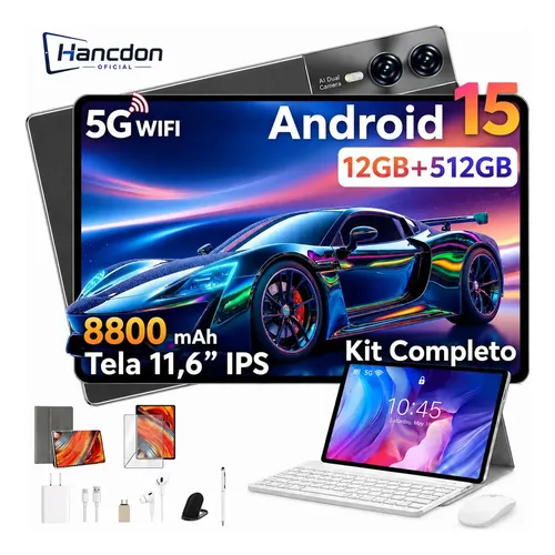 Tablet Hancdon S12 Android 15 12gb Ram 512gb Memória 11,6  Dual Sim Wi-fi Kit Completo Com Teclado Mouse E Caneta Cor Cinza