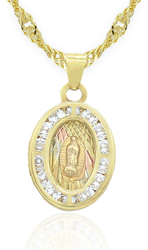  Collar Con Medalla Oval Virgen Oro 10k +cadena Regalo Chapa