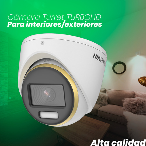 Hikvision Cámara de seguridad Ds-2ce70df3t-Mfs Turret TURBOHD 2 MP ColorVU Imagen a color 24/7 Lente 2.8 mm Luz Blanca 20 mts Protección Exterior IP67 Máxima protección WDR 130 dB