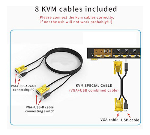Conmutador Kvm Ekl Vga De 8 Puertos, Entrada Y 2 Salidas, 8x