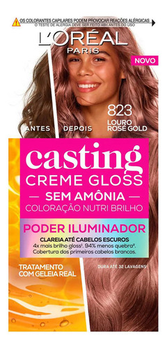 Tintura Creme Gloss Casting Poder Iluminador 823 Louro Rose Tom ROSÉ 823