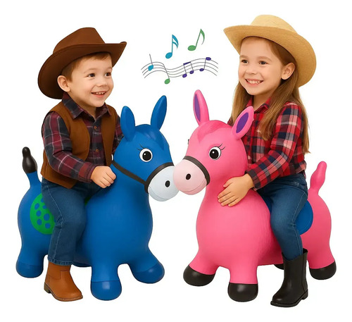 Cavalinho Upa Upa Musical Azul de Borracha para Crianças de 2 a 10 Anos (até 60 kg)
