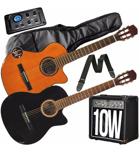 Guitarra Electrocriolla Corte Eq Afinador Ampli Funda Cable