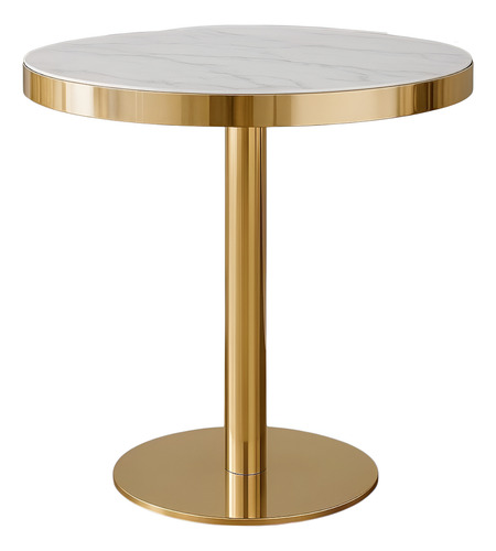 Mesa Redonda Para Café Terraza Cocina Jardín Pata Dorada Blanco Dorado