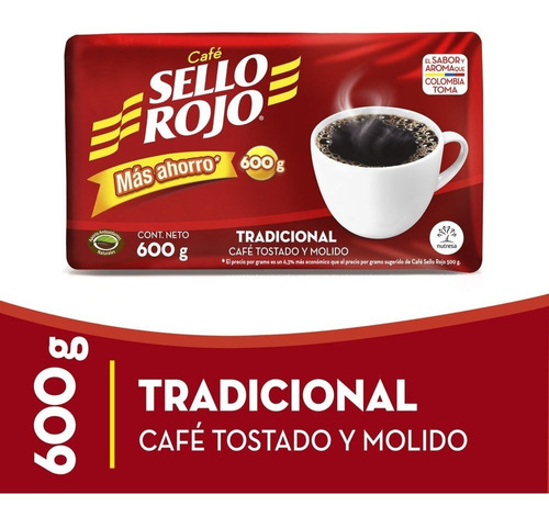 Cafe Sello Rojo X 600grms Pack Familiar Molido