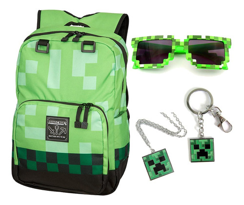 Mochila Escolar Para Estudiantes, Lentes De Minecraft, 4 Piez