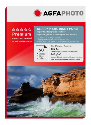Papel Premium Agfa Glossy 240gr 50 Hojas A4