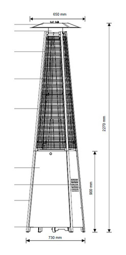 Imagen 2 de 6 de Calefactor Exteriores Gas Envasado Tipo Piramide Con Ruedas