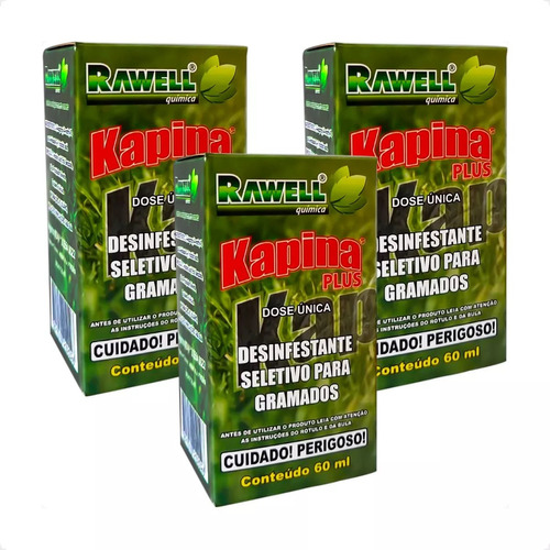 Kit C/3 Kapina Plus 60ml Rawell Limpeza Gramado Jardim