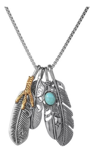Collar Cadena Con Dijes De Plumas Caballero Acero Inoxidable
