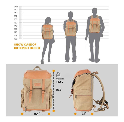 Mochila Para Camara - Vintage Lona Caqui