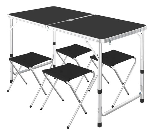 Mesa Plegable Tipo Portafolio 1.20 M Con 4 Sillas Portátiles Color Negro