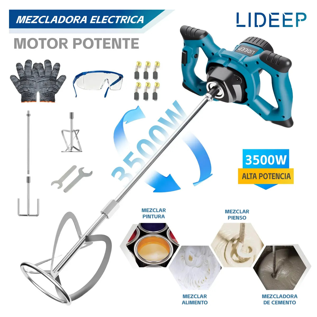 Mezclador eléctrico de cemento/pintura 6 Vel.3500W