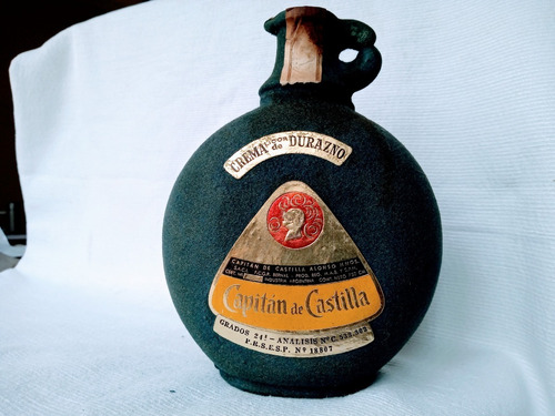 Antigua Botella Licor Capitán De Castilla. Forrada.-750cm3. (Usado)