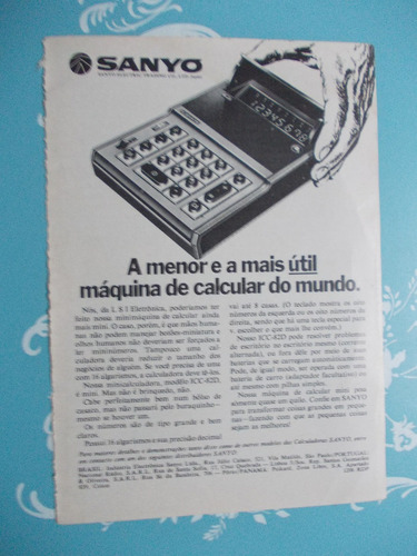 Propaganda Vintage - Sanyo. Máquina De Calcular. A Menor...