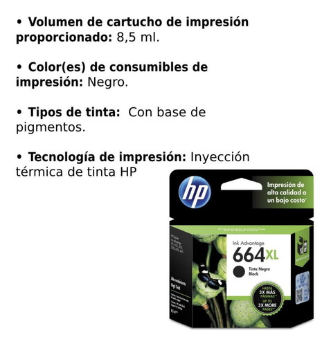 Imagen 2 de 5 de Cartucho De Tinta Hp 664xl Negro