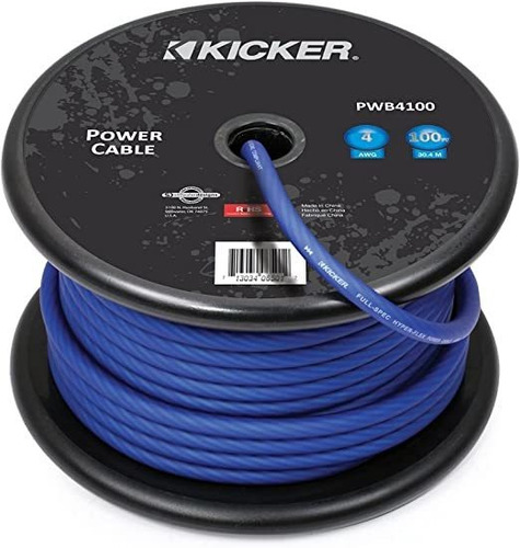 Imagen 1 de 3 de Rollo Cable Kicker 4 Gauges Azul Pwb4100 30 Metros