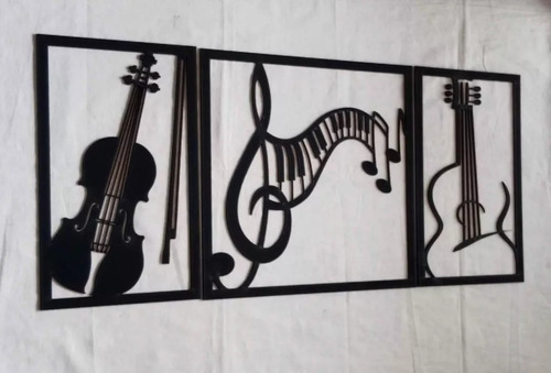 Imagen 2 de 2 de Cuadro Tríptico Musical En Mdf De 2,5 Mm Corte Laser