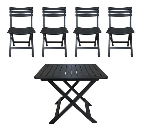 Kit Mesa Quadrada Dobrável + 4 Cadeiras Plásticas Dobráveis
