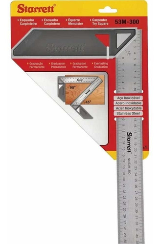 Esquadro Starrett - Carpinteiro Inox Com Cabo Aluminio 300mm