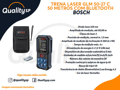 Trena Medidor Distancia Bosch Glm 50-27c Red Bluetooth 50m