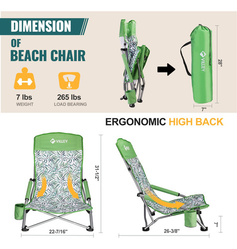 Silla De Playa Plegable Con Respaldo Alto Para Exteriores