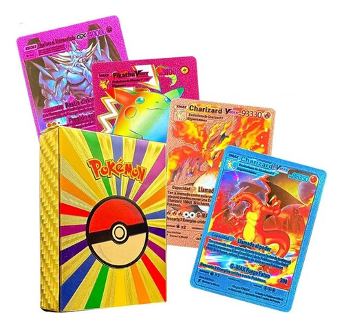 Caja De 55 Cartas Vmax Pokemon Arcoiris Metalizadas